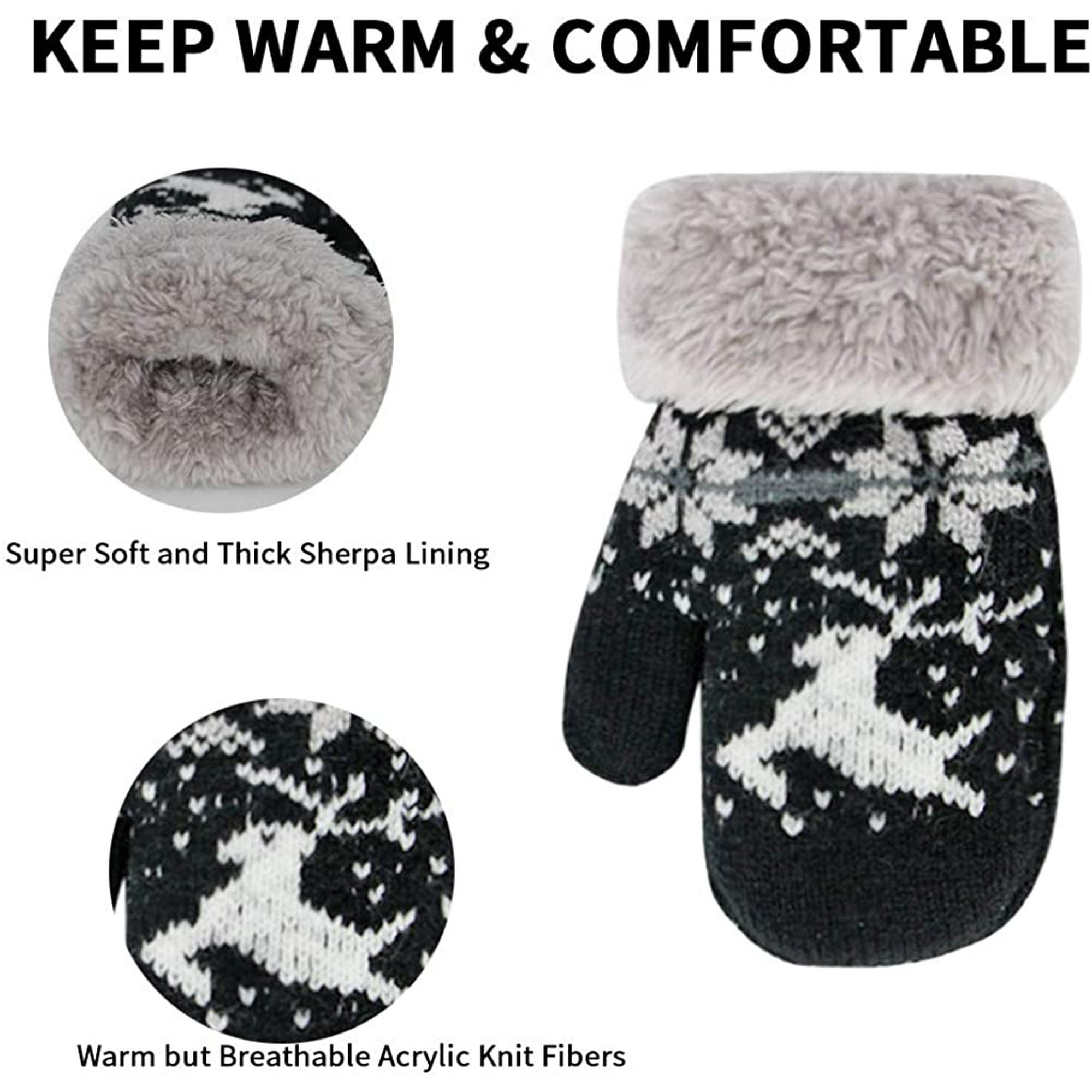 QKURT 3 Pairs Toddler Mittens Full Finger Winter Warm Kids Gloves Lined Fleece Thermal Mittens for 0~3 Years Old Baby Girls Boys